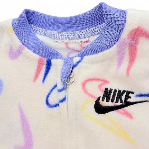 Nike Fleece Footed Sleeper Baby Unisex Multi Swoosh All Over Pastel Zip Up 0-3Mβ - Picture 6 of 7